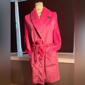 Juicy Couture Pink Plush Robe Rhinestone Logo Belted Y2K